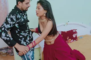Desi Indian Assam grown-up membrane star Gargi's first time in a saree back their way BF
