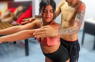 Stepbrother helps Indian Tinysis warm-up with his big booty