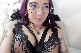 Sexy virtual hoe with purple hair, big white tits, tatted body, fat rump and pretty face masturbates her pussy for you