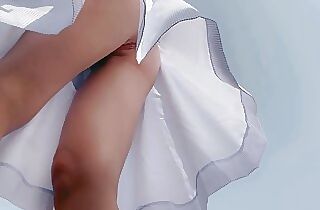 Bare gash public. Bare ass girlfriend  Walking sans panties. Under miniskirt no panties. outdoor. Closeup. Amateur flick